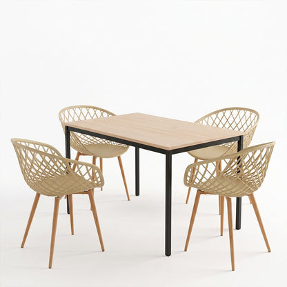 Dining Table with Armchairs Ezra cappuccino and Table Faragio black with natural shade 120x75x75cm Set 5pcs