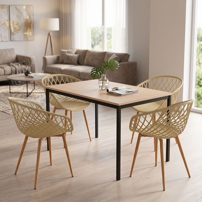 Dining Table with Armchairs Ezra cappuccino and Table Faragio black with natural shade 120x75x75cm Set 5pcs