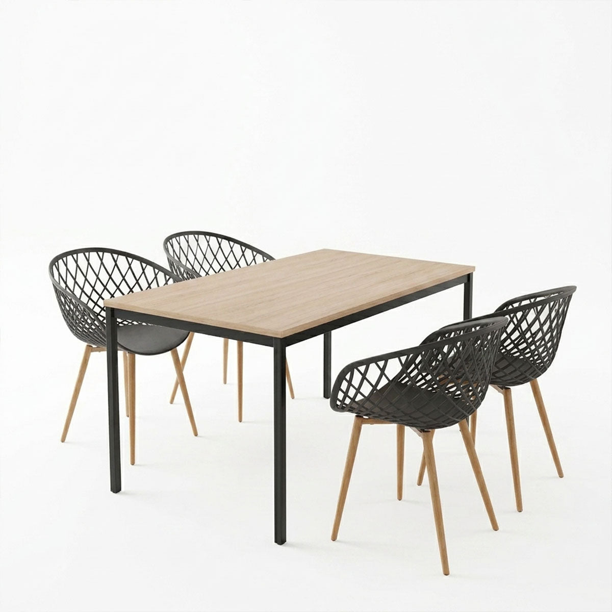 Dining Table with Armchairs Ezra anthracite and Table Faragio black with natural shade 120x75x75cm Set 5pcs