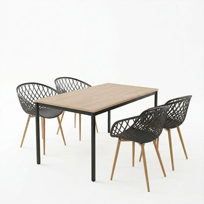Dining Table with Armchairs Ezra anthracite and Table Faragio black with natural shade 120x75x75cm Set 5pcs