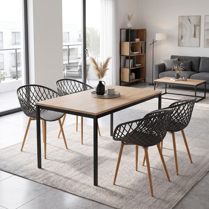Dining Table with Armchairs Ezra anthracite and Table Faragio black with natural shade 120x75x75cm Set 5pcs