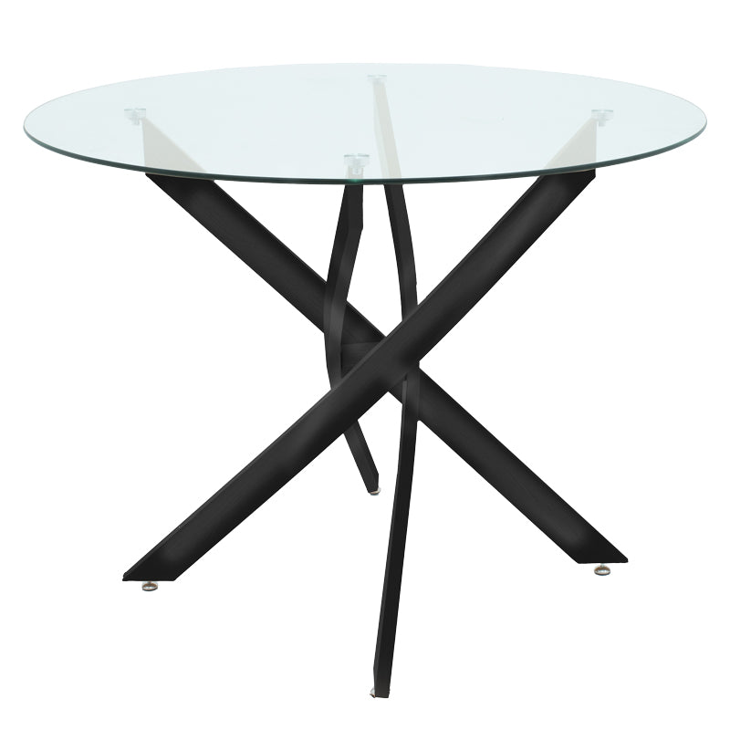 Dining room with Julita chairs black and Antoro table glass with black metal Φ80x75cm set 5pcs