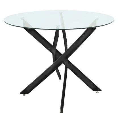 Dining room with Julita chairs black and Antoro table glass with black metal Φ80x75cm set 5pcs
