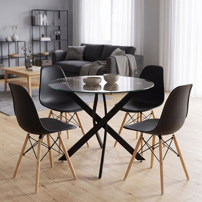 Dining room with Julita chairs black and Antoro table glass with black metal Φ80x75cm set 5pcs