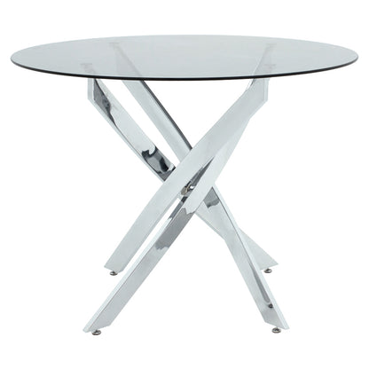 Aurora dining set with white Chairs and Antoro glass table with chrome base Ø80x75cm 5-piece Set