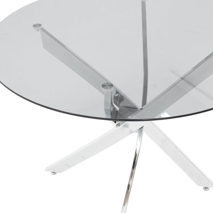 Aurora dining set with white Chairs and Antoro glass table with chrome base Ø80x75cm 5-piece Set