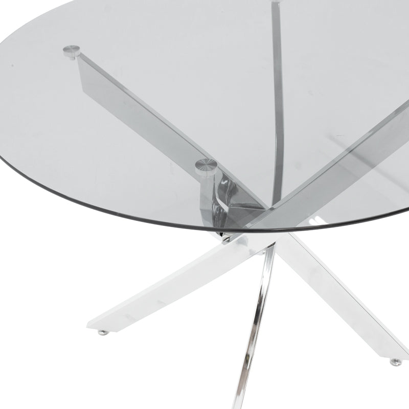 Aurora dining set with white Chairs and Antoro glass table with chrome base Ø80x75cm 5-piece Set