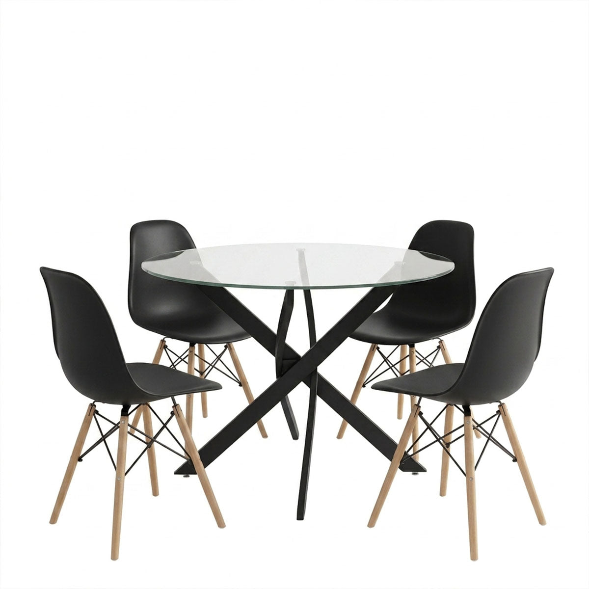Dining Set with Julita Chairs black and Antoro Table glass with black metal Φ100x75cm Set 5pcs