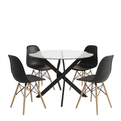 Dining Set with Julita Chairs black and Antoro Table glass with black metal Φ100x75cm Set 5pcs