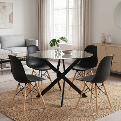 Dining Set with Julita Chairs black and Antoro Table glass with black metal Φ100x75cm Set 5pcs