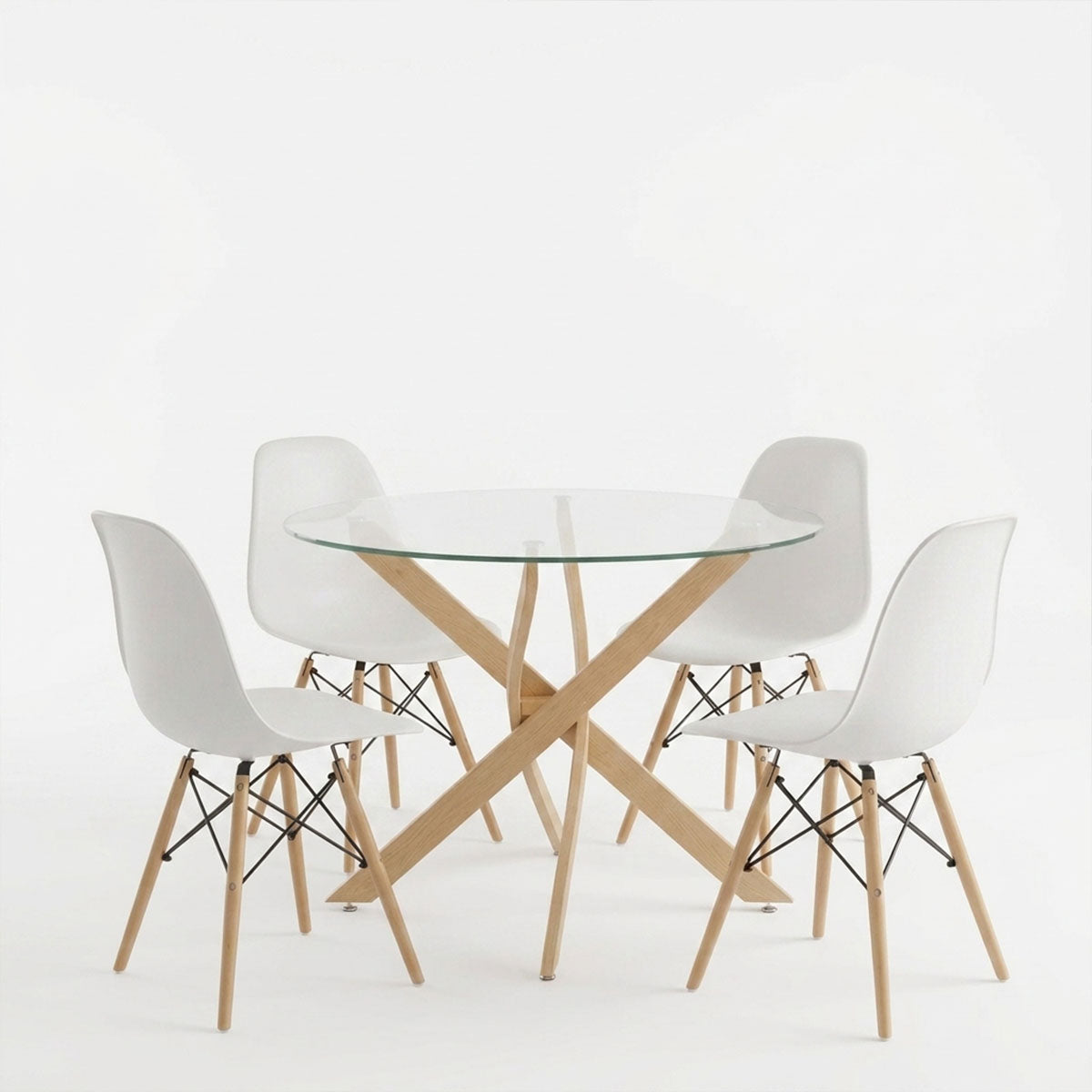 Dining Set with Julita white Chairs and Antoro Table glass with metal in natural finish Φ100x75cm Set 5pcs