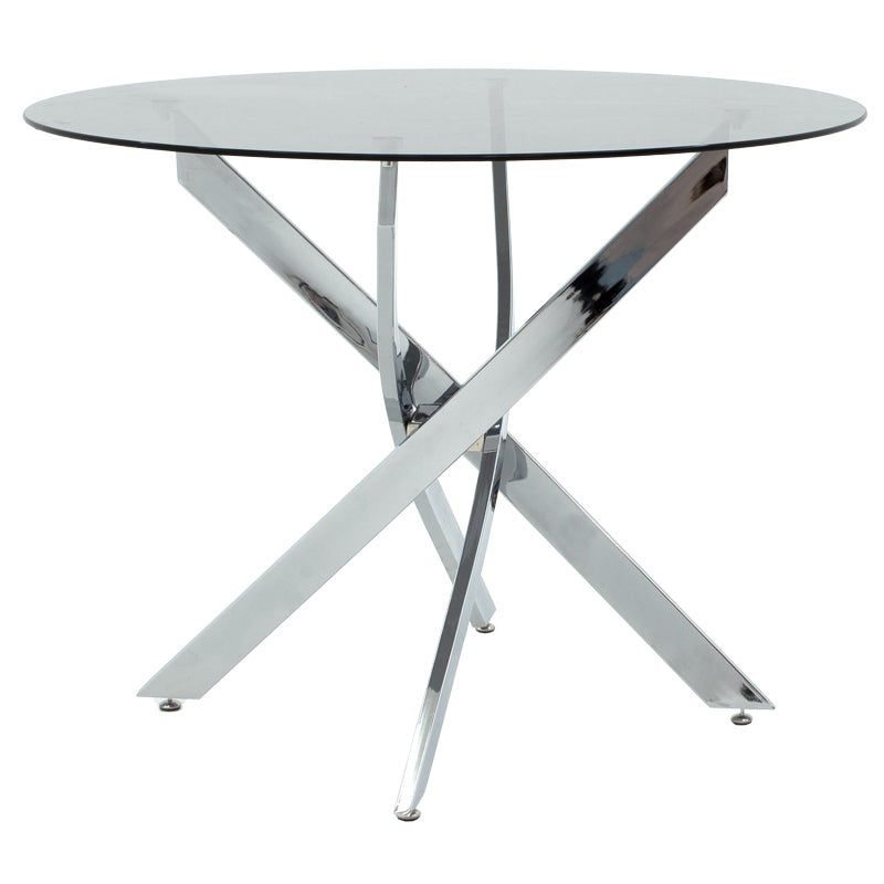 Dining Set with Aurora white Chairs and Antoro Table glass with chrome base Φ100x75cm Set 5pcs