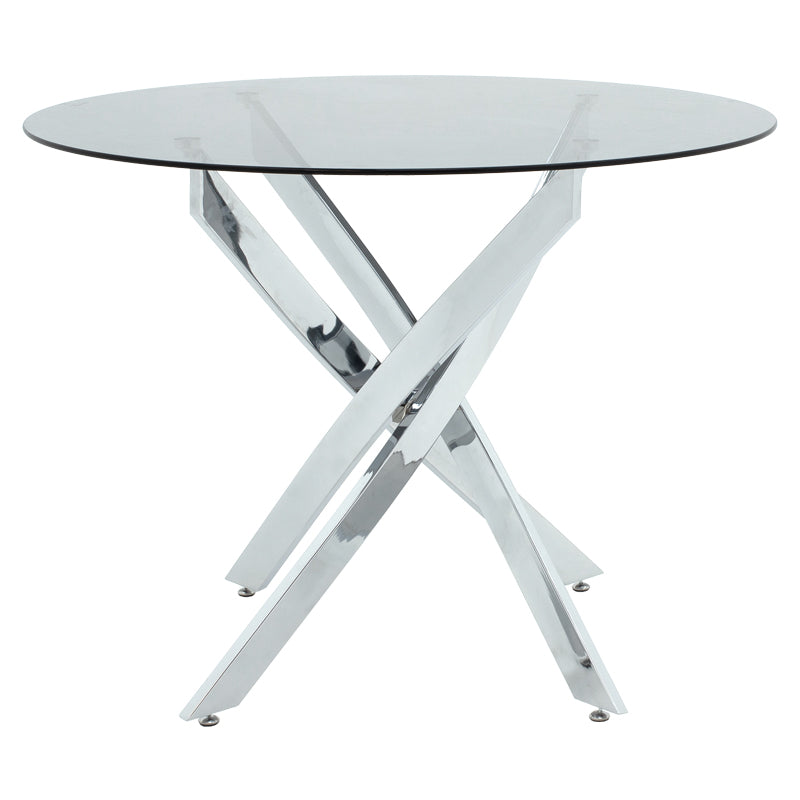 Dining Set with Aurora white Chairs and Antoro Table glass with chrome base Φ100x75cm Set 5pcs