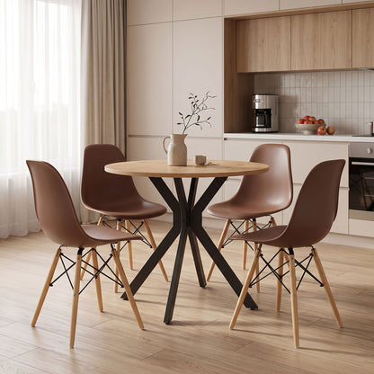 Julita dining set with brown Chairs and Xuson table in natural finish Ø80x75cm 5-piece Set