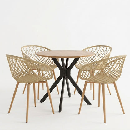 Ezra dining set with cappuccino Armchairs and Xuson table in natural finish Ø80x75cm 5-piece Set