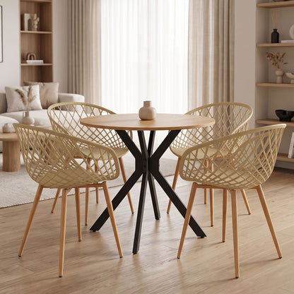 Ezra dining set with cappuccino Armchairs and Xuson table in natural finish Ø80x75cm 5-piece Set