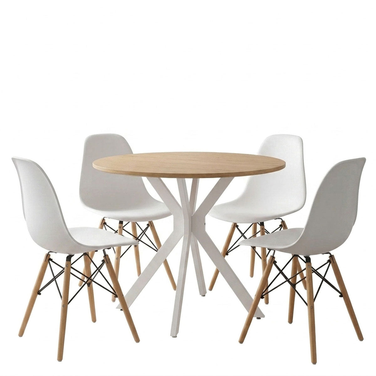 Dining set with Julita white Chairs and Xuson white table Ø80x75cm 5piece Set