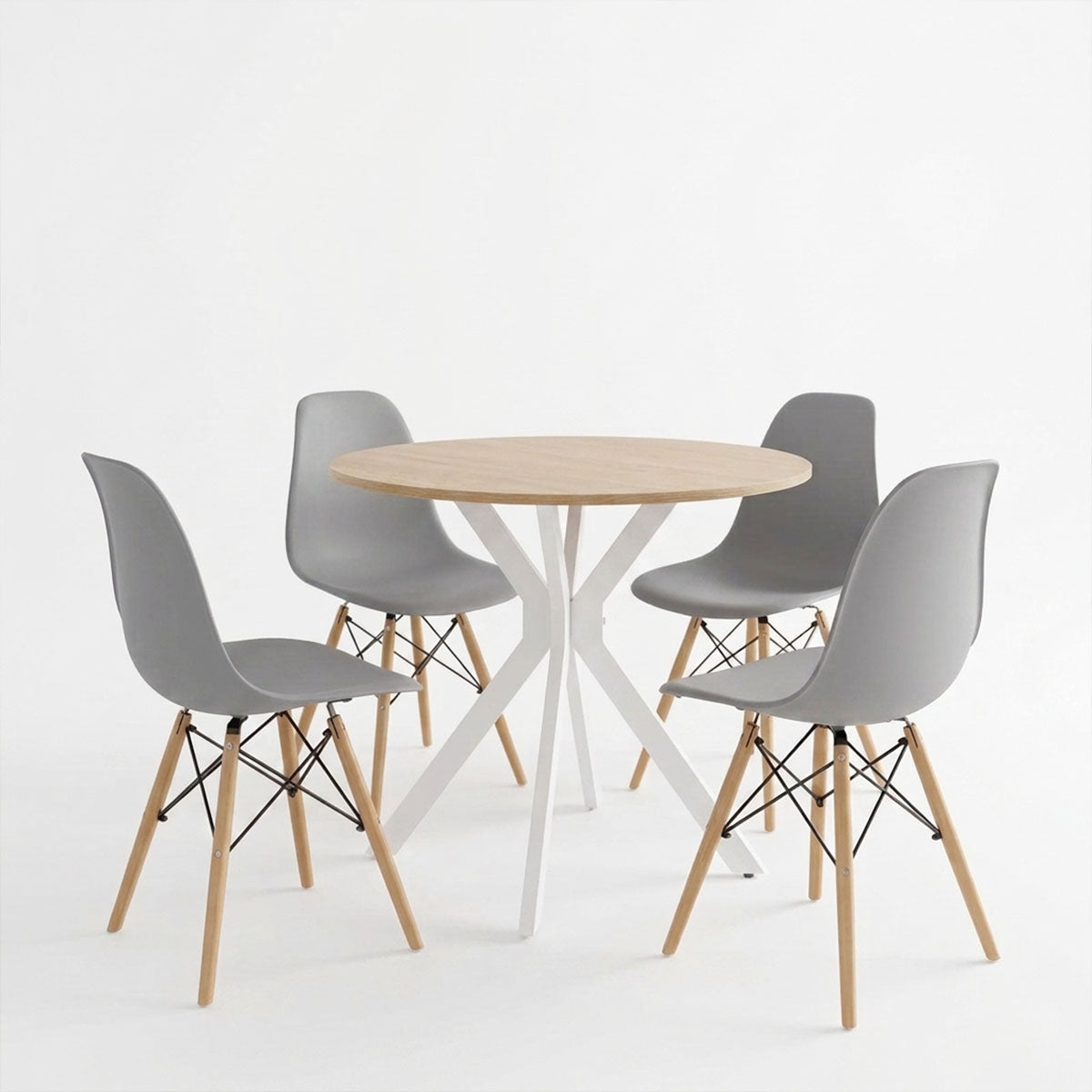 Dining set with Julita grey Chairs and Xuson white table Ø80x75cm 5piece Set