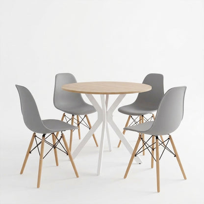 Dining set with Julita grey Chairs and Xuson white table Ø80x75cm 5piece Set