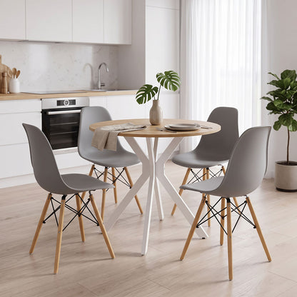 Dining set with Julita grey Chairs and Xuson white table Ø80x75cm 5piece Set