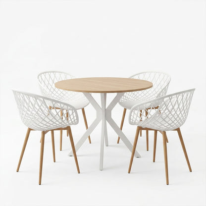 Dining set with Ezra white Armchairs and Xuson white table Ø80x75cm 5piece Set