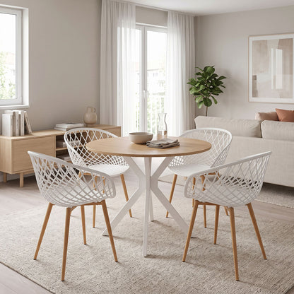 Dining set with Ezra white Armchairs and Xuson white table Ø80x75cm 5piece Set