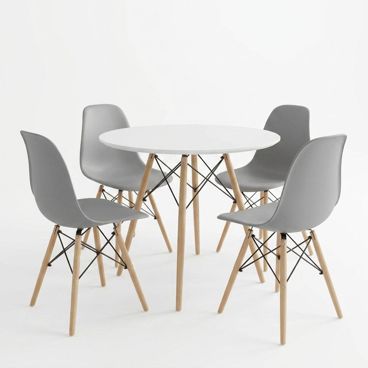 Dining Set with Julita Grey Chairs and Julita White Table Ø80x73cm Set of 5pcs