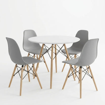Dining Set with Julita Grey Chairs and Julita White Table Ø80x73cm Set of 5pcs