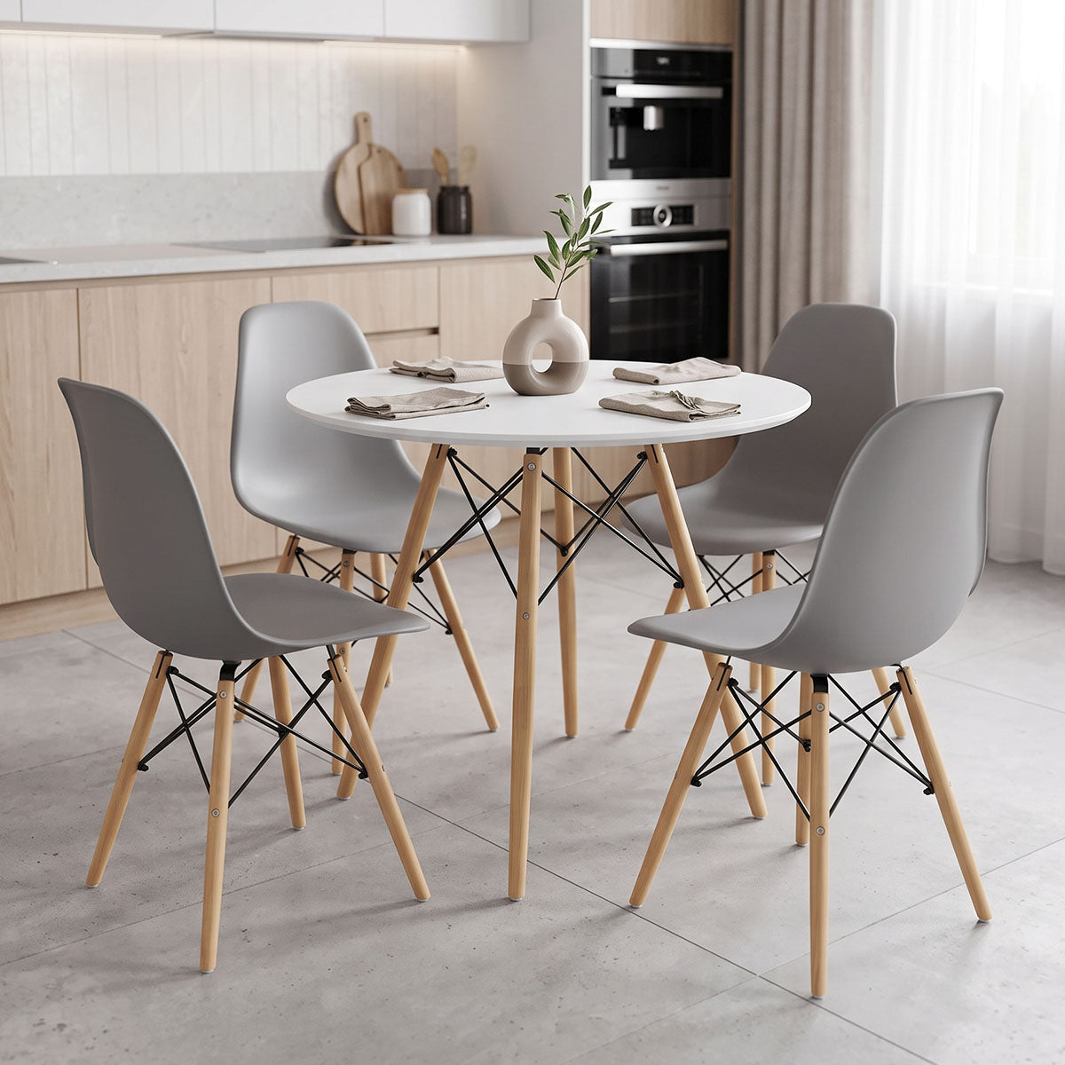 Dining Set with Julita Grey Chairs and Julita White Table Ø80x73cm Set of 5pcs