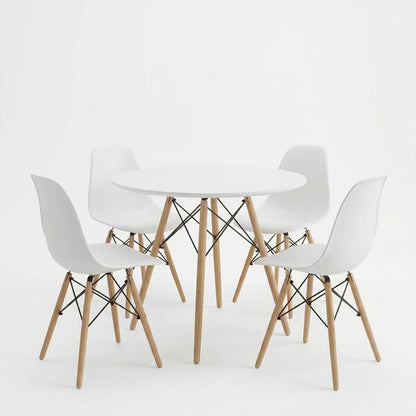 Dining Set with Julita White Chairs and Julita White Table Ø80x73cm Set of 5pcs
