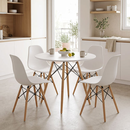 Dining Set with Julita White Chairs and Julita White Table Ø80x73cm Set of 5pcs