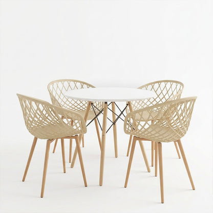 Dining Set with Ezra cappuccino Armchairs and Julita White Table Ø80x73cm Set of 5pcs