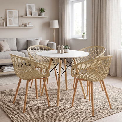Dining Set with Ezra cappuccino Armchairs and Julita White Table Ø80x73cm Set of 5pcs