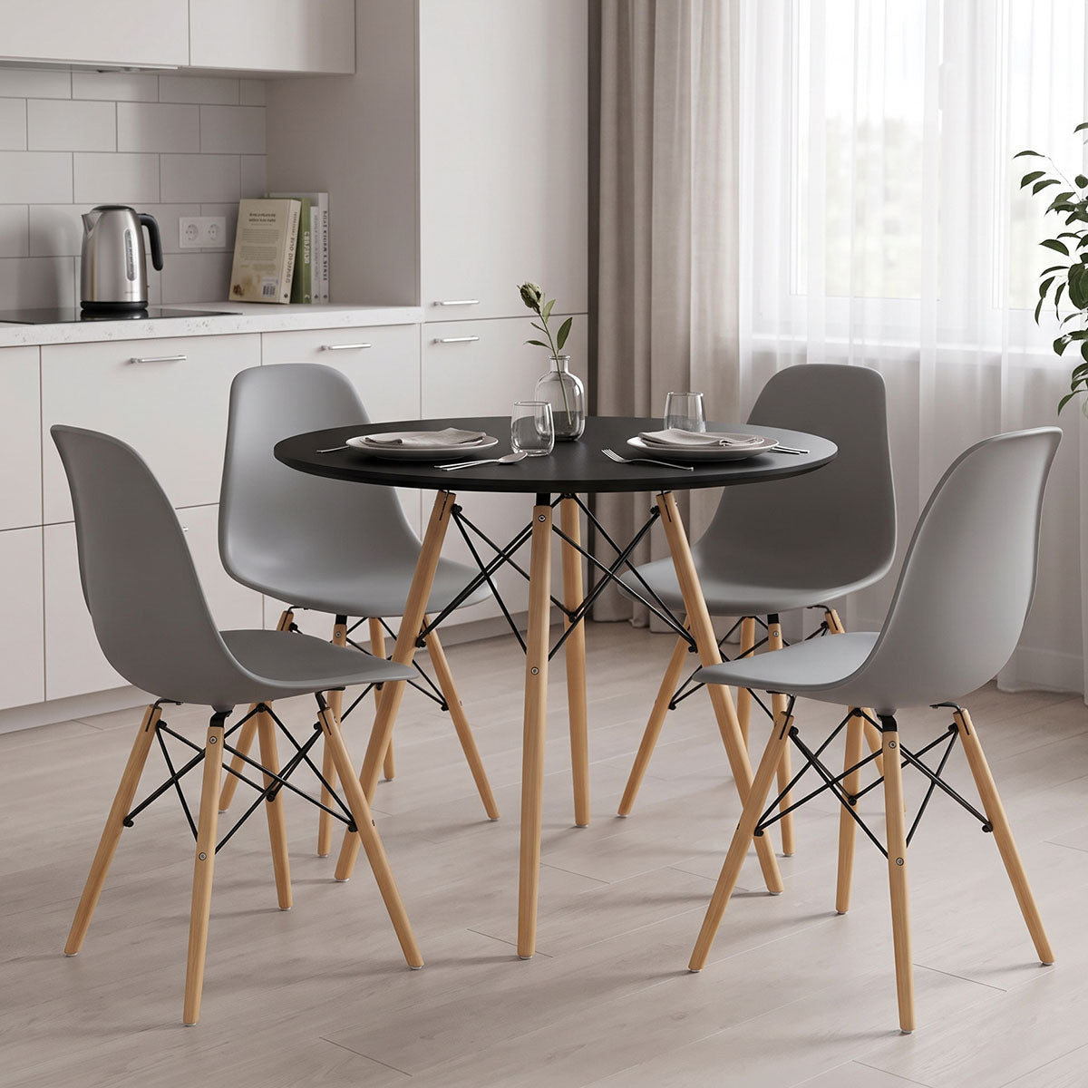 Dining Set with Julita Chairs grey & Julita black Table Ø80x73cm 5Pieces