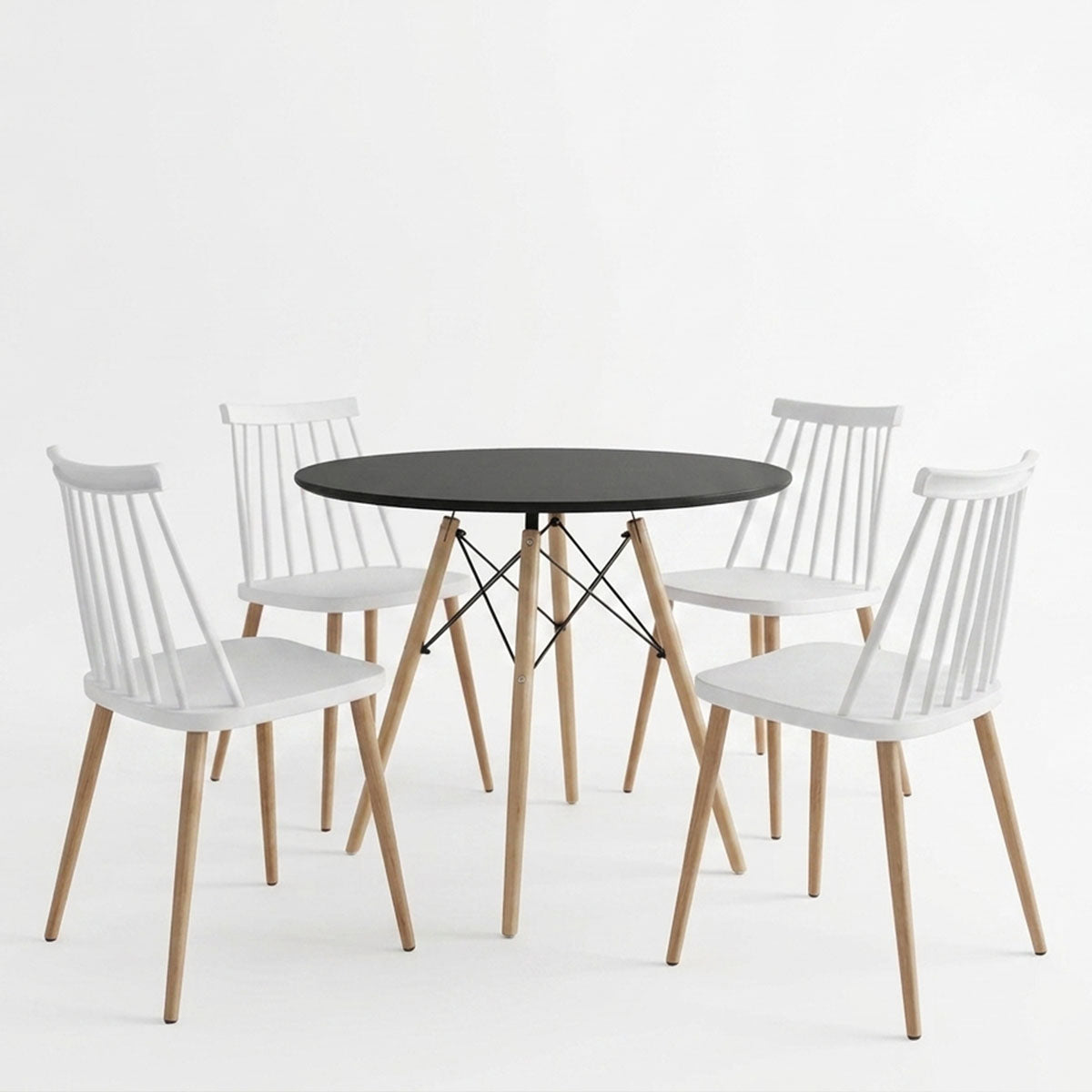 Dining Set with Aurora Chairs white & Julita black Table Ø80x73cm 5Pieces