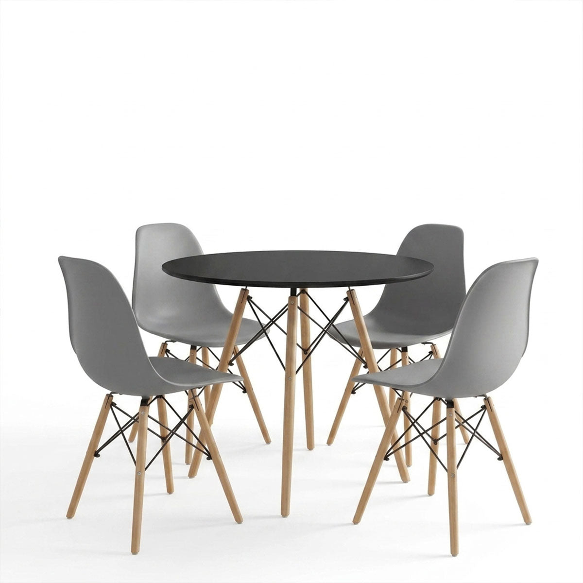 Dining Set with Julita Chairs grey and Julita Table Black Ø80x73cm Set of 5Pieces