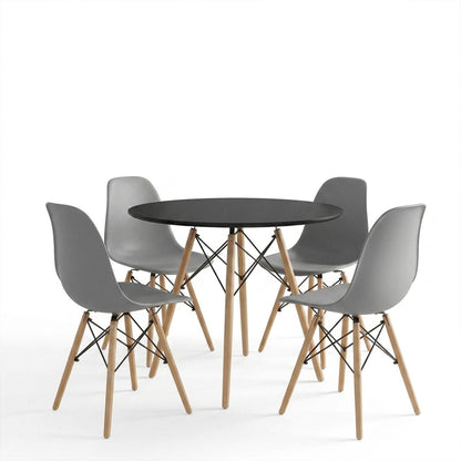Dining Set with Julita Chairs grey and Julita Table Black Ø80x73cm Set of 5Pieces