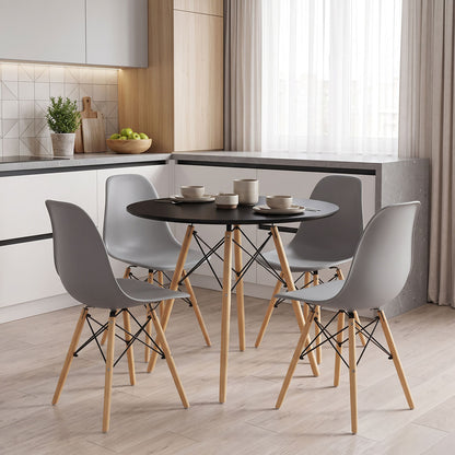 Dining Set with Julita Chairs grey and Julita Table Black Ø80x73cm Set of 5Pieces