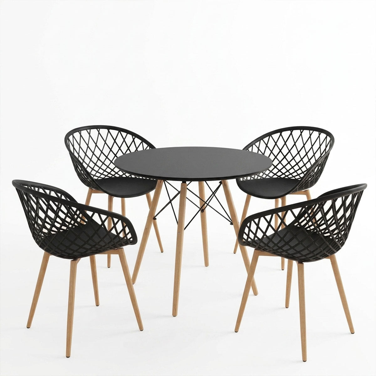 Dining Set with Ezra Armchairs black and Julita Table Black Ø80x73cm Set of 5Pieces