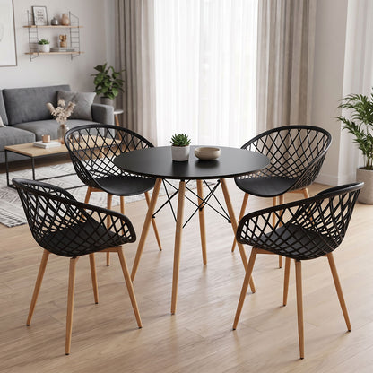 Dining Set with Ezra Armchairs black and Julita Table Black Ø80x73cm Set of 5Pieces