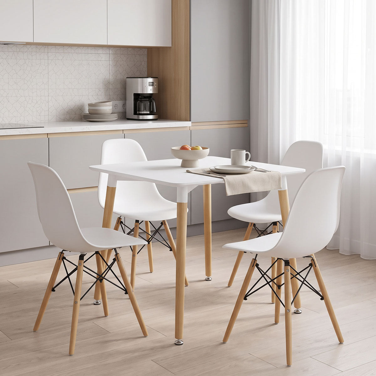 Dining Set with Chairs Julita White and Natali Table White 80x80x76cm Set of 5pcs