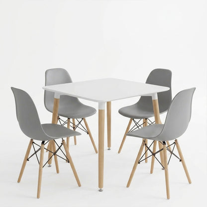 Dining Set with Chairs Julita grey and Natali Table White 80x80x76cm Set of 5pcs