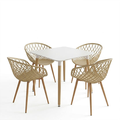 Dining Set with Armchairs Ezra cappucccino and Natali Table White 80x80x76cm Set of 5pcs