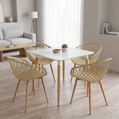 Dining Set with Armchairs Ezra cappucccino and Natali Table White 80x80x76cm Set of 5pcs