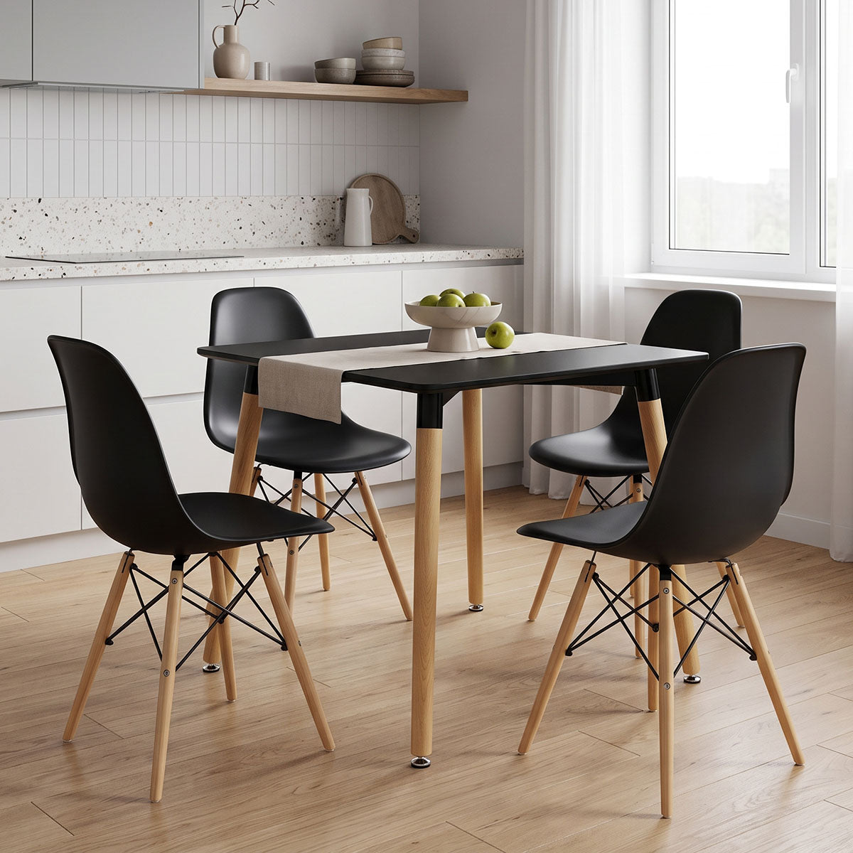 Dining Set with Chairs Julita black Natali Table black 80x80x76cm Set of 5pcs