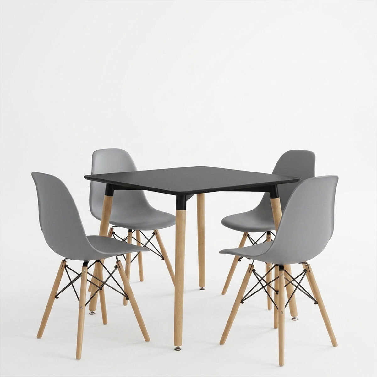 Dining Set with Chairs Julita grey Natali Table black 80x80x76cm Set of 5pcs