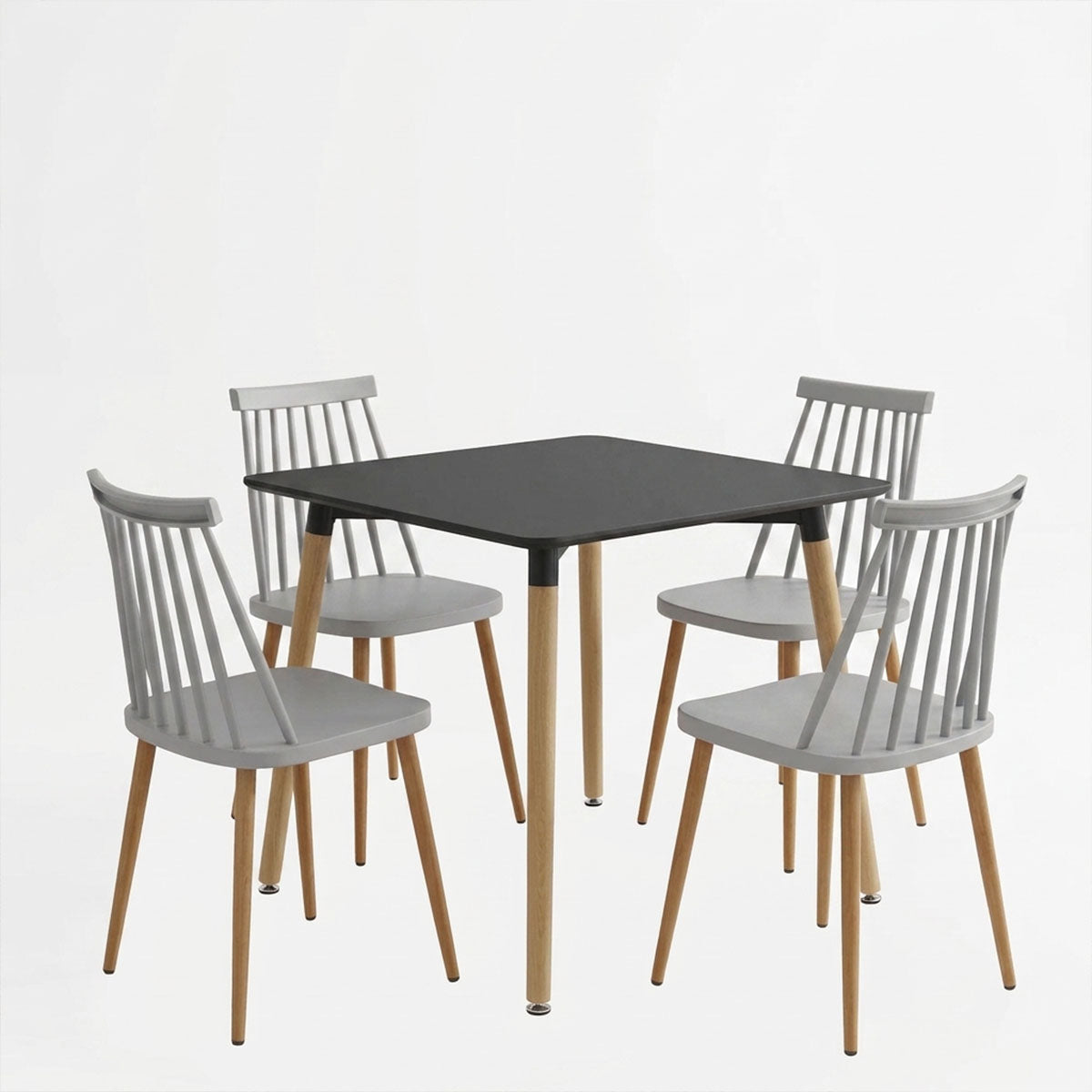 Dining Set with Chairs Aurora white Natali Table black 80x80x76cm Set of 5pcs
