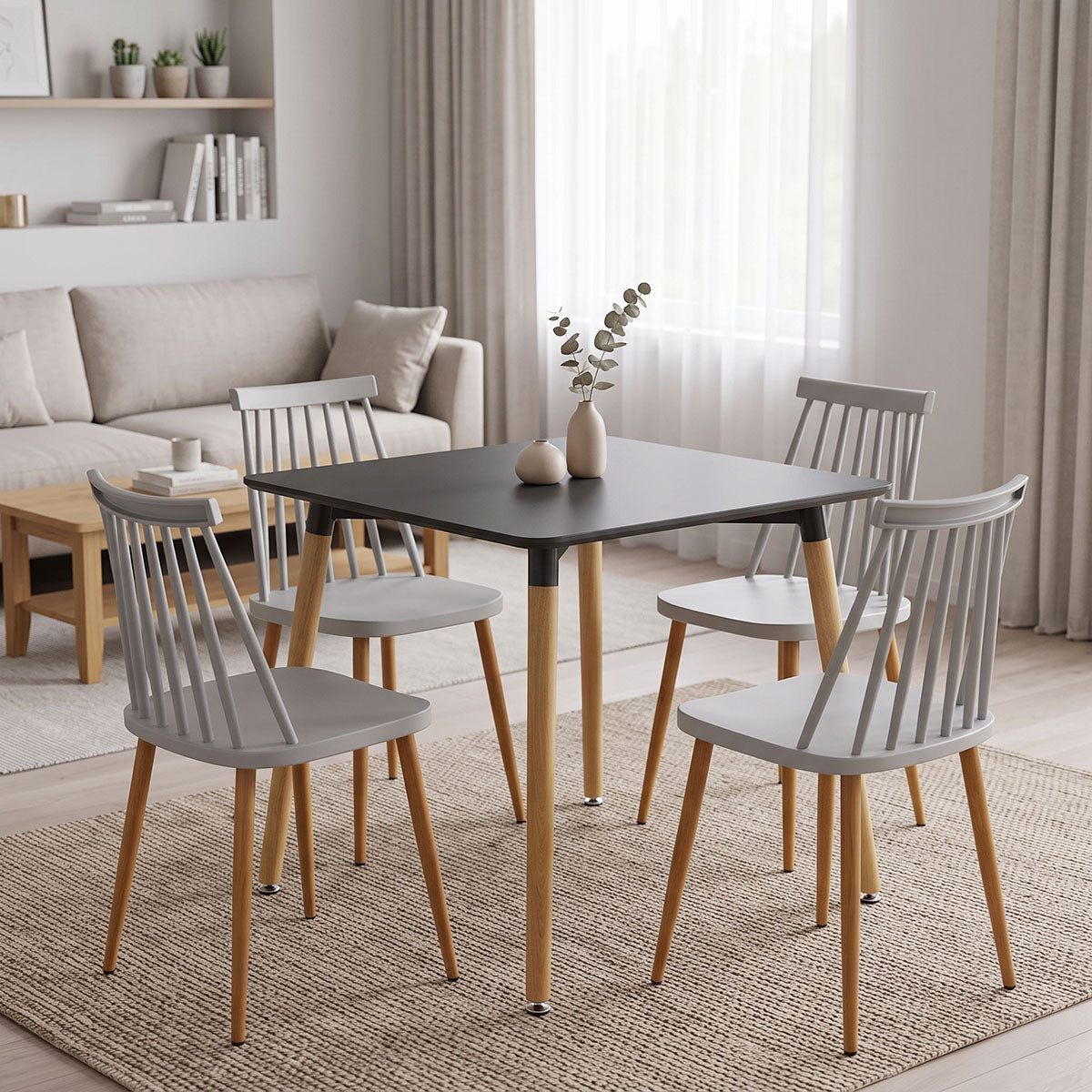 Dining Set with Chairs Aurora white Natali Table black 80x80x76cm Set of 5pcs