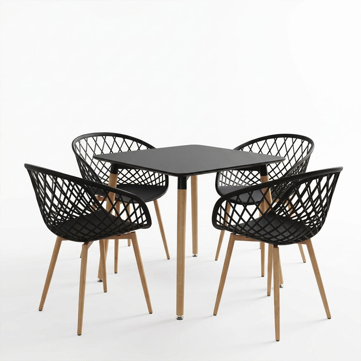 Dining Set with Armchairs Ezra black Natali Table black 80x80x76cm Set of 5pcs