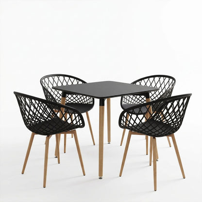 Dining Set with Armchairs Ezra black Natali Table black 80x80x76cm Set of 5pcs